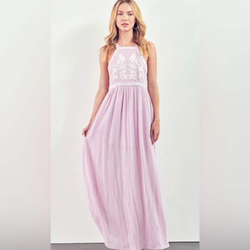 Aika Light Pink Embroidered Maxi Dress